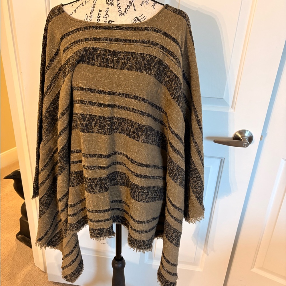 La Bottega di Brunella Striped  Poncho in Army Green and Black OS EC FINAL PRICE